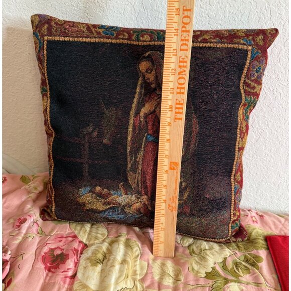 VTG Mohawk tapestry Nativity Religious Throw Pillow Needlepoint Grannycore USA - Picture 4 of 8